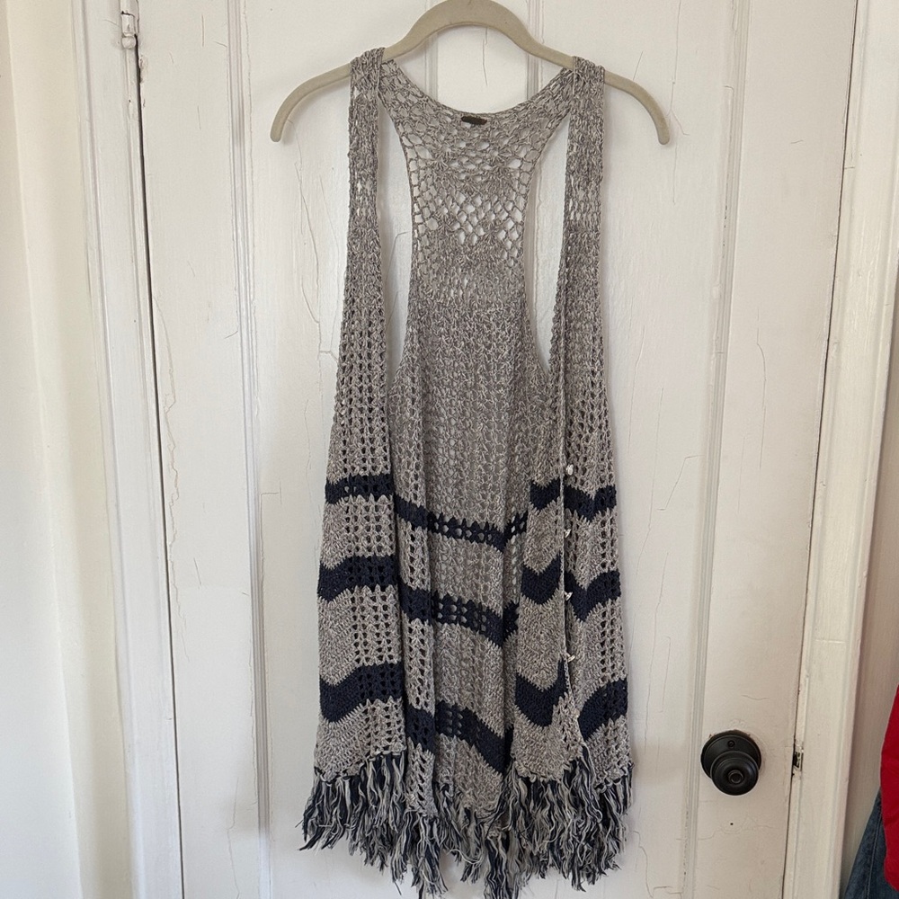 Free People Gray and Black Fringe Knit Vest